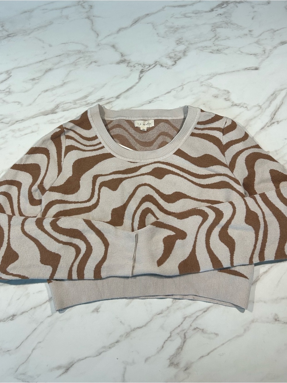 LA Hearts Brown and Cream Swirl Cropped Sweater